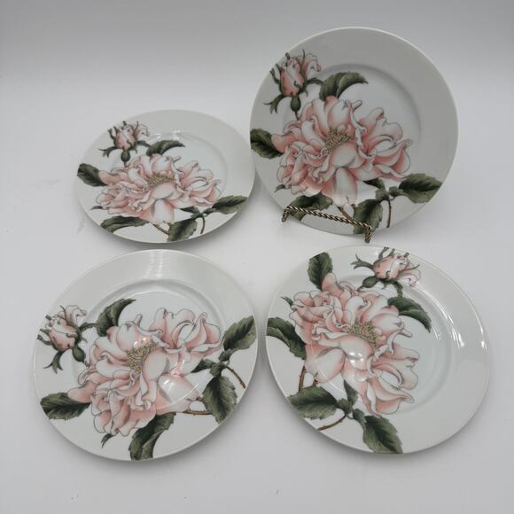 Vintage Salad Plates in Summer Rose by Fitz and Floyd set of 4, 7.5" Peach Green - Picture 4 of 7